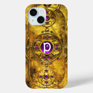 CELTIC WARRIOR SHIELD PURPLE AMETHYST GEM MONOGRAM iPhone 15 CASE