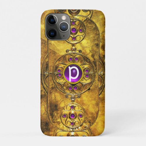 CELTIC WARRIOR SHIELD PURPLE AMETHYST GEM MONOGRAM iPhone 11 PRO CASE