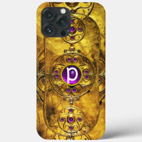 CELTIC WARRIOR SHIELD PURPLE AMETHYST GEM MONOGRAM iPhone 13 PRO MAX CASE