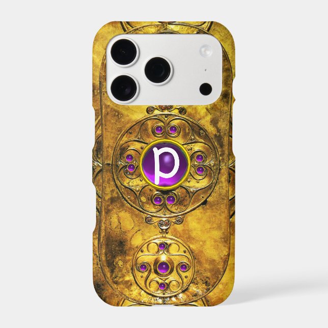 CELTIC WARRIOR SHIELD PURPLE AMETHYST GEM MONOGRAM IPHONE CASE (Back)