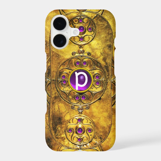 CELTIC WARRIOR SHIELD PURPLE AMETHYST GEM MONOGRAM IPHONE CASE (Back)