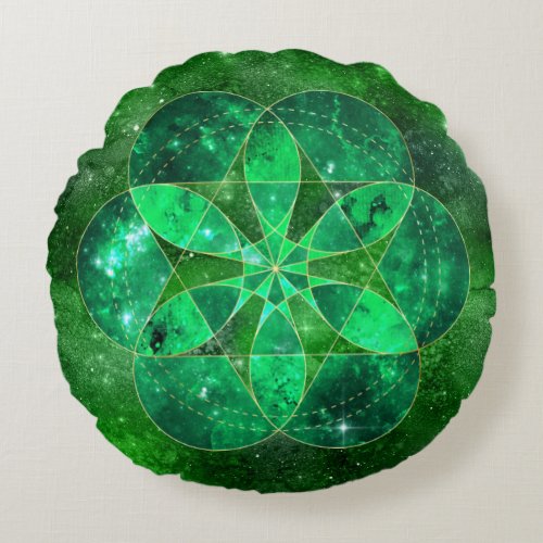 Celtic Watercolor Mandala Galaxy Sacred Geometry Round Pillow