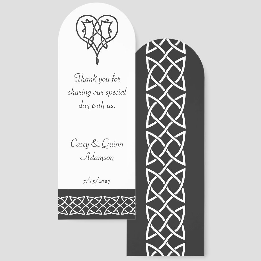 Celtic Weave Hearts in Black Wedding Favor Bookmarks