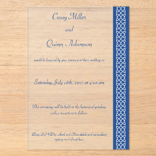 Celtic Weave Hearts in Blue Acrylic Wedding Invitations
