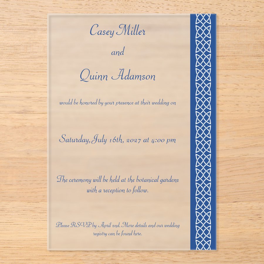 Celtic Weave Hearts in Blue Acrylic Wedding  Invitations