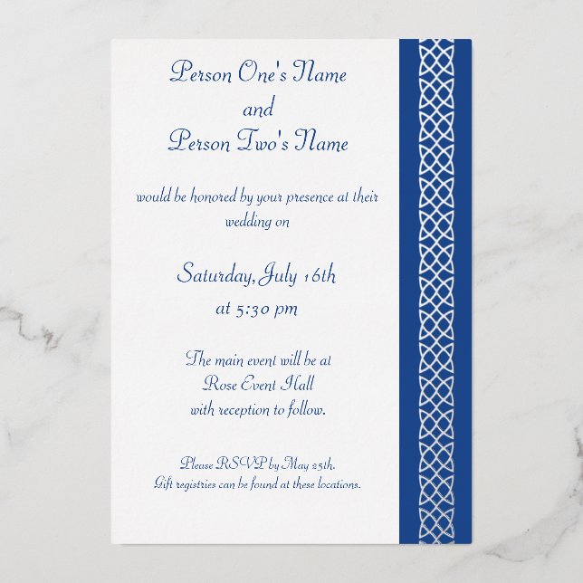 Celtic Weave Hearts in Blue Foil Invitation (Front)