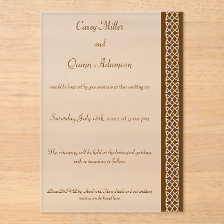 Celtic Weave Hearts in Chocolate Acrylic Wedding  Invitations