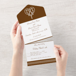 Celtic Weave Hearts in Chocolate All In One Invitation