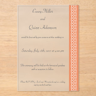 Celtic Weave Hearts in Coral Acrylic Wedding Invitations