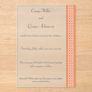 Celtic Weave Hearts in Coral Acrylic Wedding  Invitations