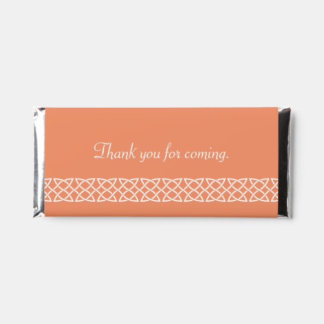 Celtic Weave Hearts in Coral Hershey Bar Favors (Front)