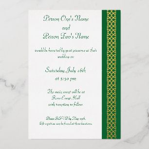 Celtic Weave Hearts in Green Foil Invitation