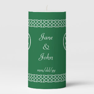 Celtic Weave Hearts in Green Pillar Candle
