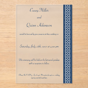 Celtic Weave Hearts in Navy Acrylic Wedding Invitations