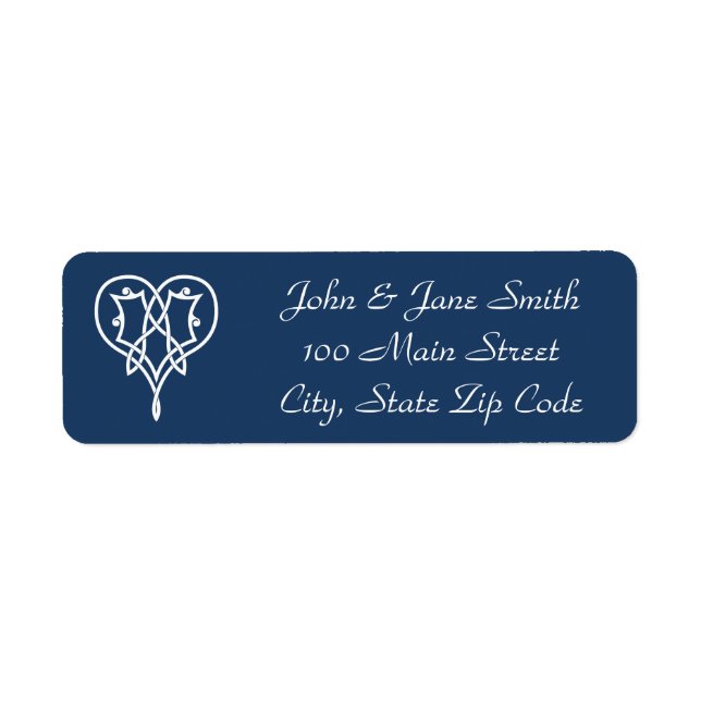 Celtic Weave Hearts in Navy Return Address Label (Front)