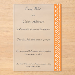 Celtic Weave Hearts in Orange Acrylic Wedding Invitations