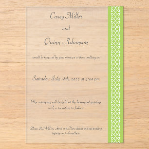 Celtic Weave Hearts in Peridot Acrylic Wedding Invitations