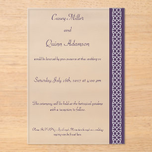 Celtic Weave Hearts in Purple Acrylic Wedding Invitations