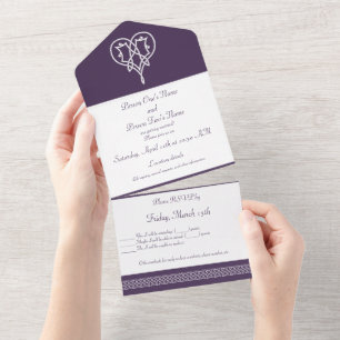 Celtic Weave Hearts in Purple All In One Invitation