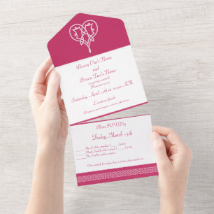 Celtic Weave Hearts in Raspberry All In One Invitation