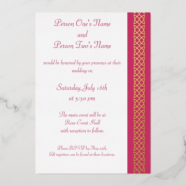 Celtic Weave Hearts in Raspberry Foil Invitation (Front)