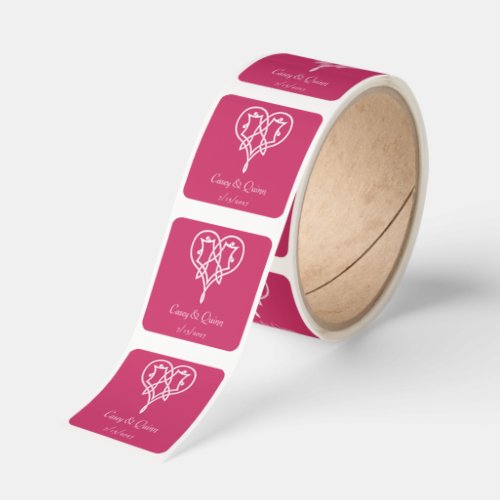 Celtic Weave Hearts in Raspberry Wedding Square Sticker