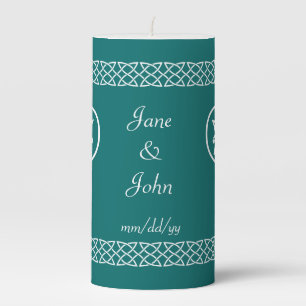 Celtic Weave Hearts in Teal Pillar Candle