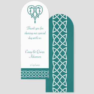 Celtic Weave Hearts in Teal Wedding Favor Bookmarks