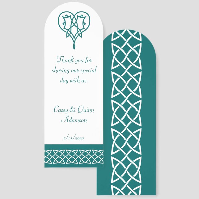 Celtic Weave Hearts in Teal Wedding Favor Bookmarks (Front & Back)