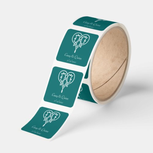 Celtic Weave Hearts in Teal Wedding Square Sticker