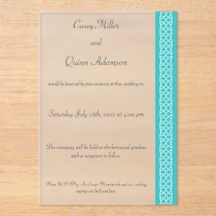 Celtic Weave Hearts in Turquoise Acrylic Wedding Invitations