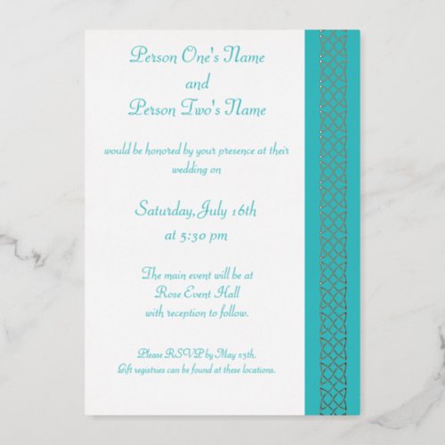 Celtic Weave Hearts in Turquoise Foil Invitation