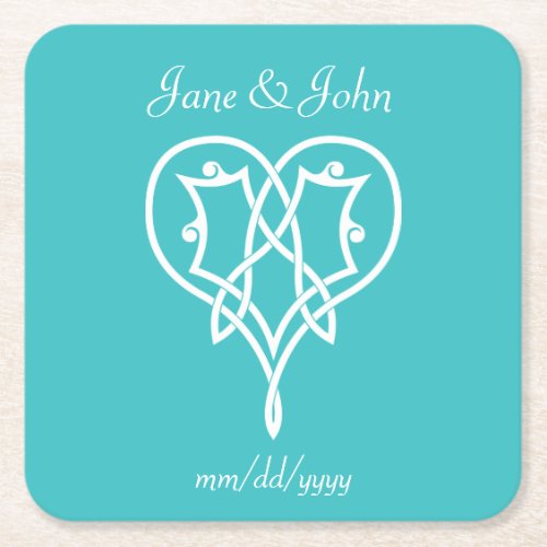 Celtic Weave Hearts in Turquoise Paper Coaster
