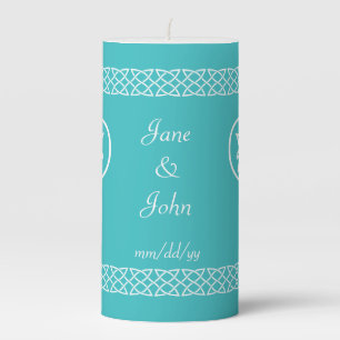 Celtic Weave Hearts in Turquoise Pillar Candle