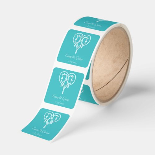 Celtic Weave Hearts in Turquoise Wedding Square Sticker