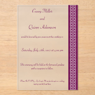 Celtic Weave Hearts in Wine Acrylic Wedding Invitations