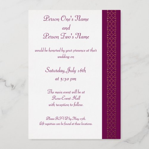 Celtic Weave Hearts in Wine Foil Invitation