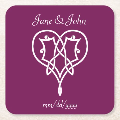 Celtic Weave Hearts in Wine Paper Coaster