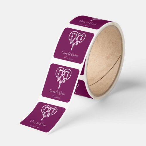 Celtic Weave Hearts in Wine Wedding Square Sticker