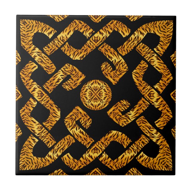 Celtic Weave Tiger Pattern Ceramic Tile (Front)