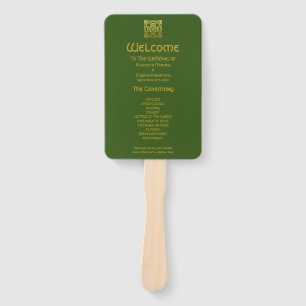 Celtic Wedding Faux Gold  Green Ceremony Program Hand Fan