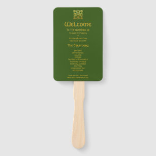 Celtic Wedding Faux Gold  Green Ceremony Program Hand Fan