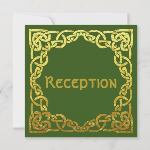 Celtic Wedding  Faux Gold  Green Reception Card