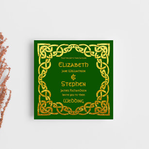 Celtic Wedding Green   Faux Gold Celtic Knot Invitation