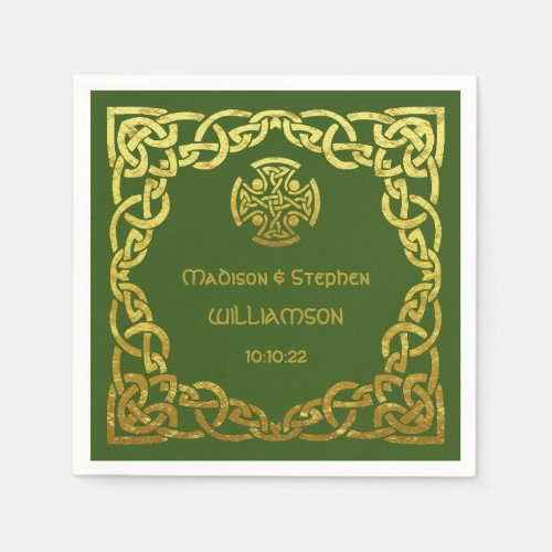 Celtic Wedding Green Faux Gold Personalize Napkins