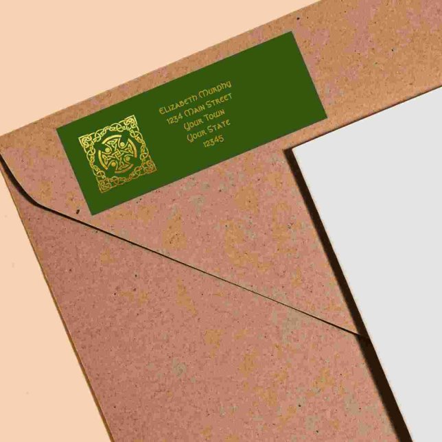 Celtic Wedding Green Faux Gold Return Address Label (Creator Uploaded)