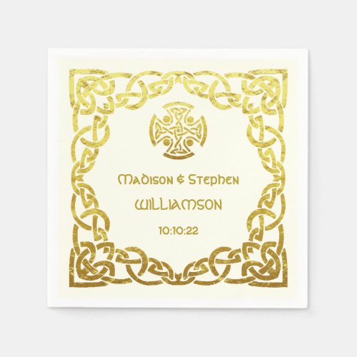 Celtic Wedding Ivory and Faux Gold Personalize Napkins