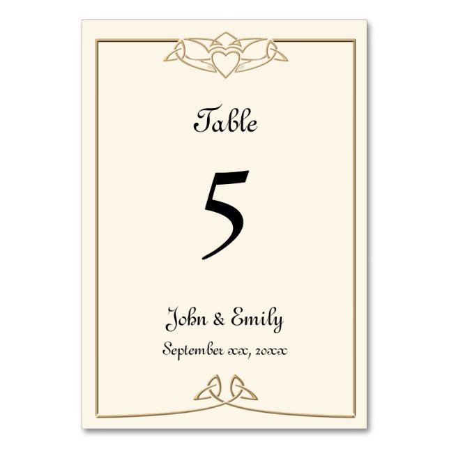 Celtic Wedding Table Number Cards (Front)