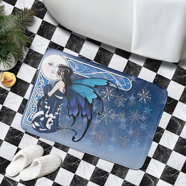 Celtic Winter Moon Fairy Blue Snowflakes Fantasy Bathroom Mat (Creator Uploaded)