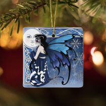 Celtic Winter Moon Fairy Blue Snowflakes Fantasy